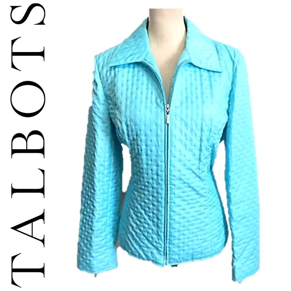 TALBOTS PETITE AQUA BLUE ZIP UP BLAZER 🌸